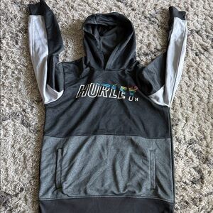 Hurley Black & Gray Colorblock Hoodie with Rainbow Accent Logo